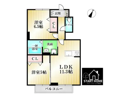 マリーゴールド B棟(2LDK/1階)の間取り写真