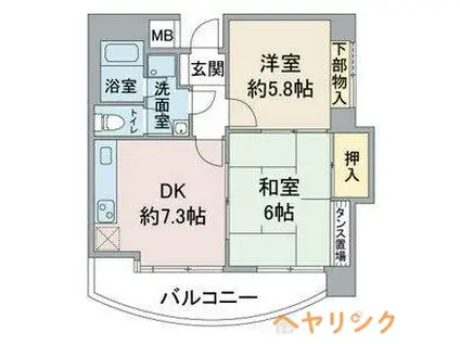 ナビシティ上社(2DK/2階)の間取り写真