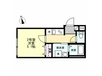 ベイルーム本厚木NORTE(1K/1階)の間取り写真