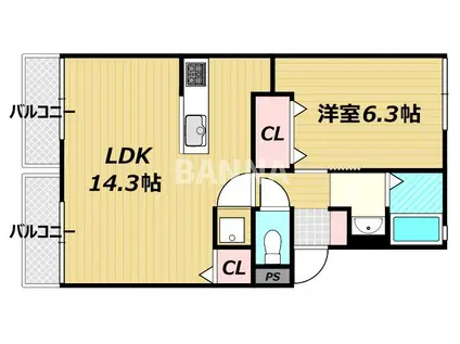 サンライフ湊(1LDK/2階)の間取り写真