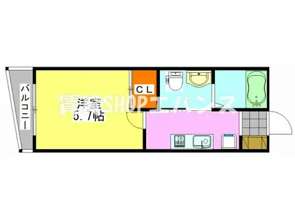 津田沼ヒルズ(1K/2階)の間取り写真