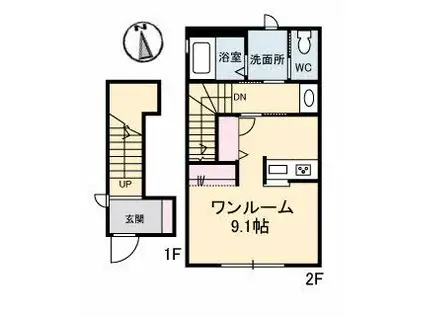 ARII(ワンルーム/2階)の間取り写真