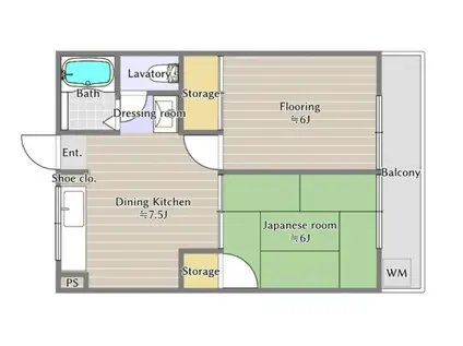 サンコート栄城(2DK/1階)の間取り写真