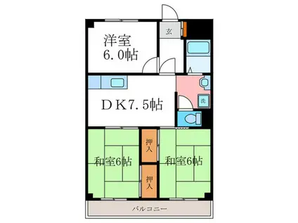 エトワール長岡京(3DK/2階)の間取り写真