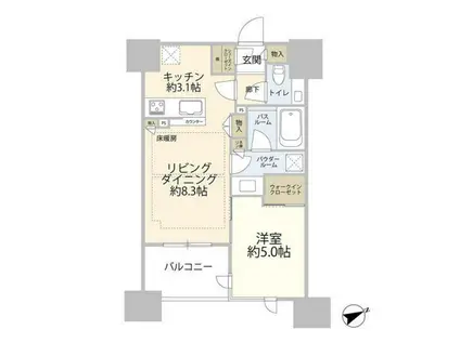 シティハウス四谷津の守坂(1LDK/12階)の間取り写真