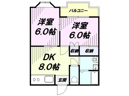 ヒルズ 二本木(2DK/1階)の間取り写真