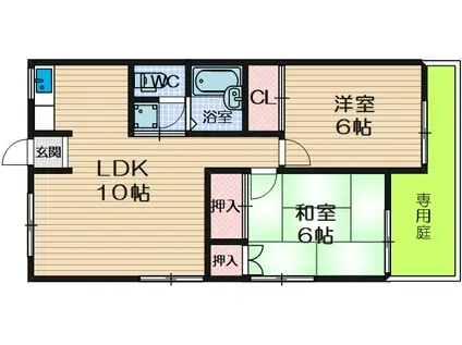 ヒルポイント春日丘A棟(2LDK/1階)の間取り写真
