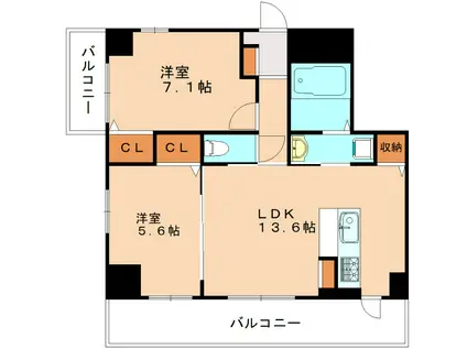 アーリーリバー(2LDK/8階)の間取り写真