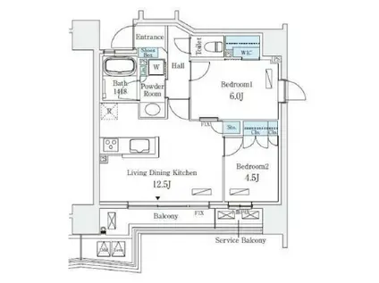 STANDZ四天王寺前夕陽丘(2LDK/6階)の間取り写真