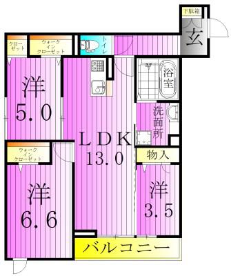 グラナーデ鹿浜(3LDK/3階)の間取り写真