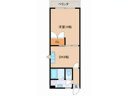 カーサ富岡(1DK/2階)の間取り写真