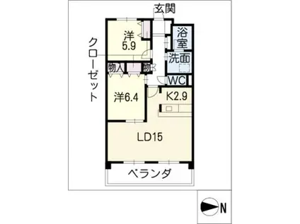 RIVER SIDE(2LDK/6階)の間取り写真