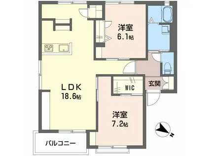 大毛寺ハイツB棟(2LDK/1階)の間取り写真