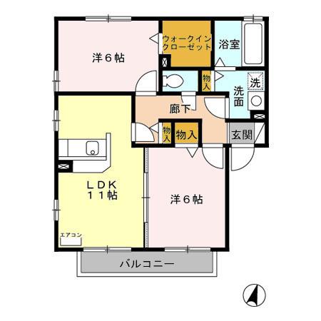 リビングタウン大和南A(2LDK/2階)の間取り写真