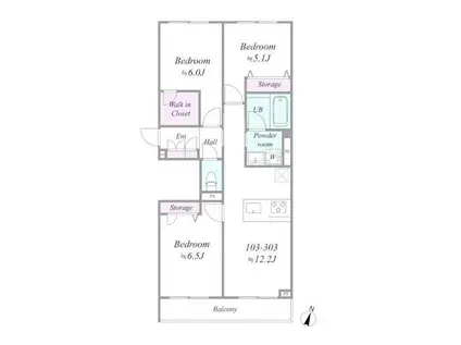 セントリヴィエ(3LDK/3階)の間取り写真