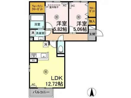 D-ROOM桜 I棟(2LDK/2階)の間取り写真