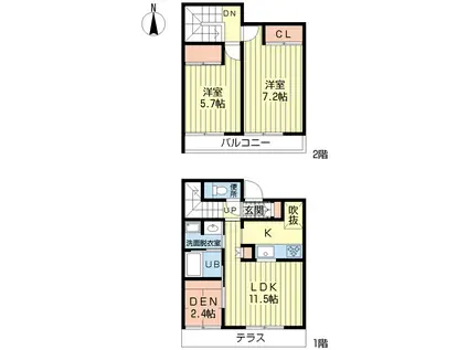 あんじゅ北棟(2SLDK/1階)の間取り写真