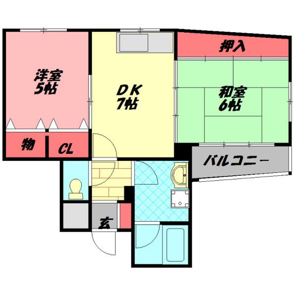 新橋ハーバー(2DK/2階)の間取り写真