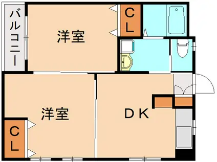 ハイウッド美野島(2DK/2階)の間取り写真