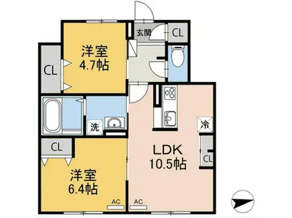エルキュール A棟(2LDK/1階)の間取り写真
