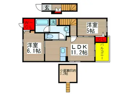 アークヒルズG(2LDK/2階)の間取り写真