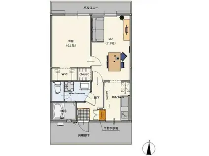 パナハイツ鏡B(1LDK/2階)の間取り写真
