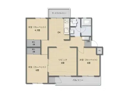 青葉ハイツ4号棟(3LDK/4階)の間取り写真