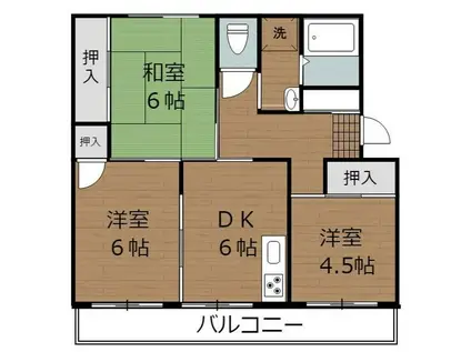 ハイム大谷台 1号棟(3DK/3階)の間取り写真