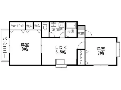 ベルハウゼC(2LDK/2階)の間取り写真