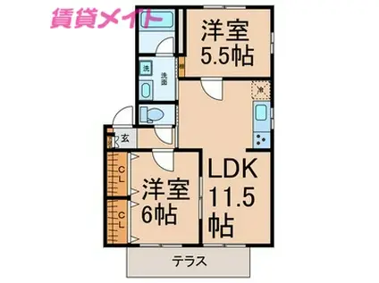 ビバリーK&A A棟(2LDK/1階)の間取り写真