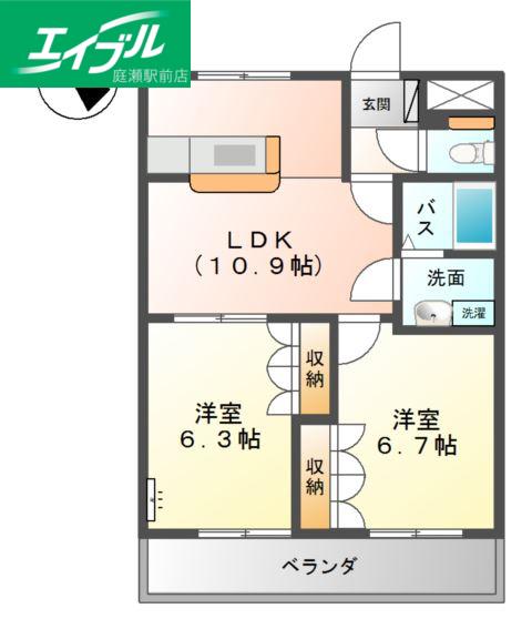 マーヴェラスB(2LDK/2階)の間取り写真