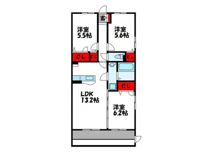 アロース南里(3LDK/3階)の間取り写真