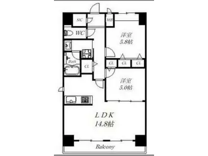 セイル淀屋橋(2LDK/15階)の間取り写真