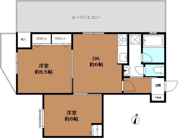 ビラユニオン東灘(2DK/4階)の間取り写真