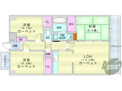 グローリィハイツNO2(3LDK/7階)の間取り写真