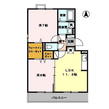アンビシオンA棟(2LDK/3階)の間取り写真