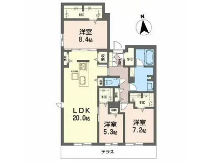 シャーメゾン阪南ガーデン(3LDK/1階)の間取り写真