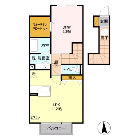 グレース・テクノ(1LDK/2階)の間取り写真
