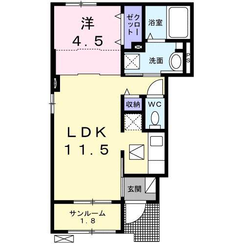 サンシャイン(1LDK/1階)の間取り写真