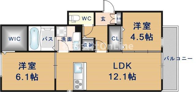 クローバー友井(2LDK/1階)の間取り写真