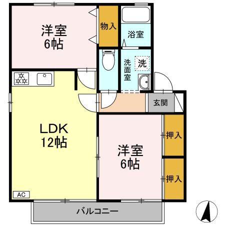 ハイカムール米山A(2LDK/2階)の間取り写真