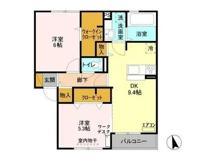 バリスサイト F(2DK/2階)の間取り写真