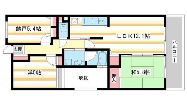 ライオンズマンション学園前第2(2SLDK/7階)の間取り写真