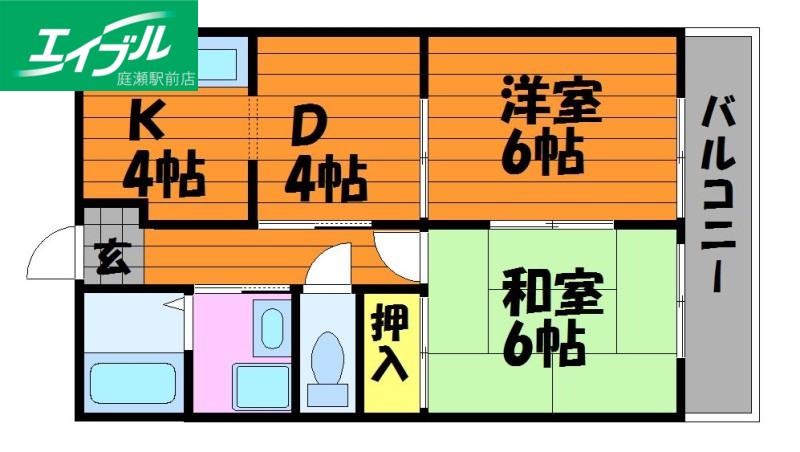 リバティ安原III(2DK/1階)の間取り写真