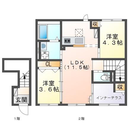 プレリー・春日野(2LDK/2階)の間取り写真