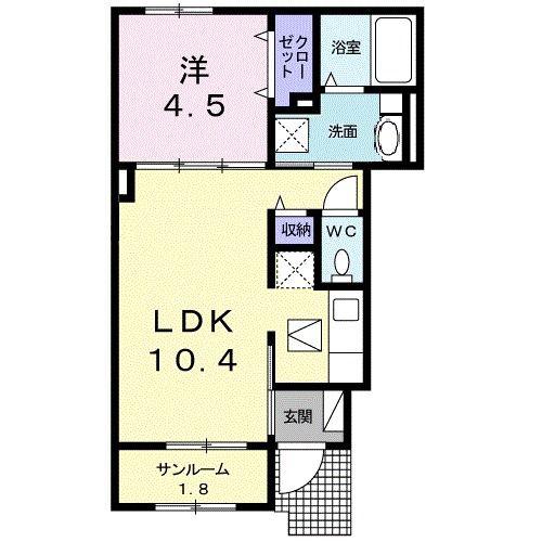 クラール柞原A(1LDK/1階)の間取り写真