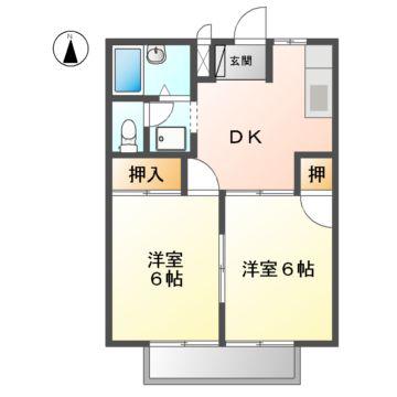 シティハイツ天王B(2DK/2階)の間取り写真