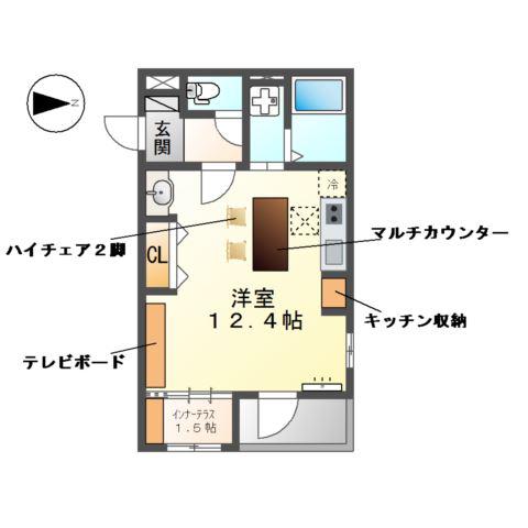 トウリ ルームズ徳川東(ワンルーム/1階)の間取り写真