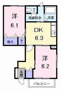 ラフィネ 駅南(2DK/1階)の間取り写真