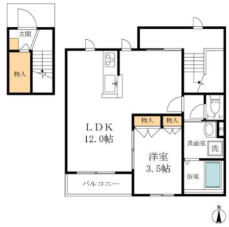 セレッソ忍ヶ丘(1LDK/2階)の間取り写真